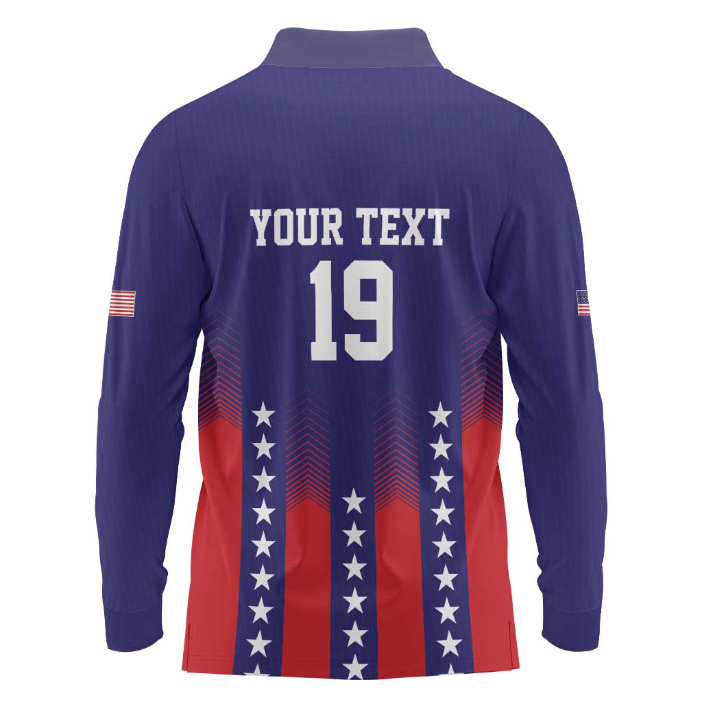 Custom World Soccer 2026 USA Long Sleeve Polo Shirt Stars, Stripes and Glory - Wonder Print Shop
