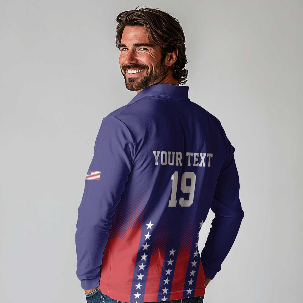 Custom World Soccer 2026 USA Long Sleeve Polo Shirt Stars, Stripes and Glory - Wonder Print Shop