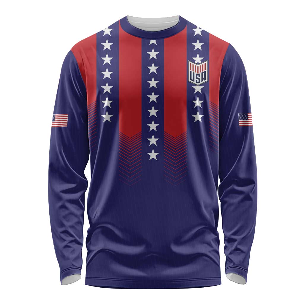Custom World Soccer 2026 USA Long Sleeve Shirt Stars, Stripes and Glory - Wonder Print Shop