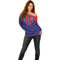 Custom World Soccer 2026 USA Off Shoulder Sweater Stars, Stripes and Glory - Wonder Print Shop