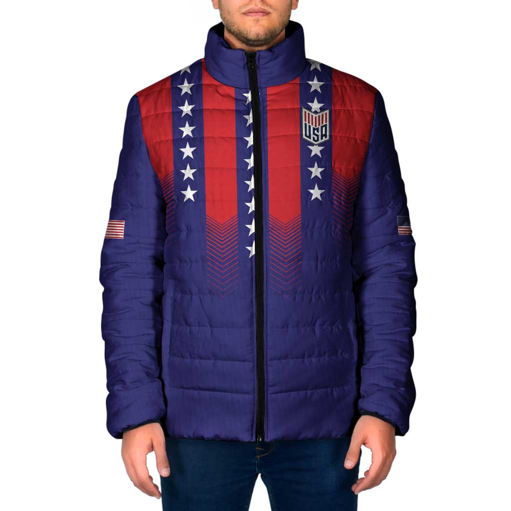 Custom World Soccer 2026 USA Padded Jacket Stars, Stripes and Glory - Wonder Print Shop