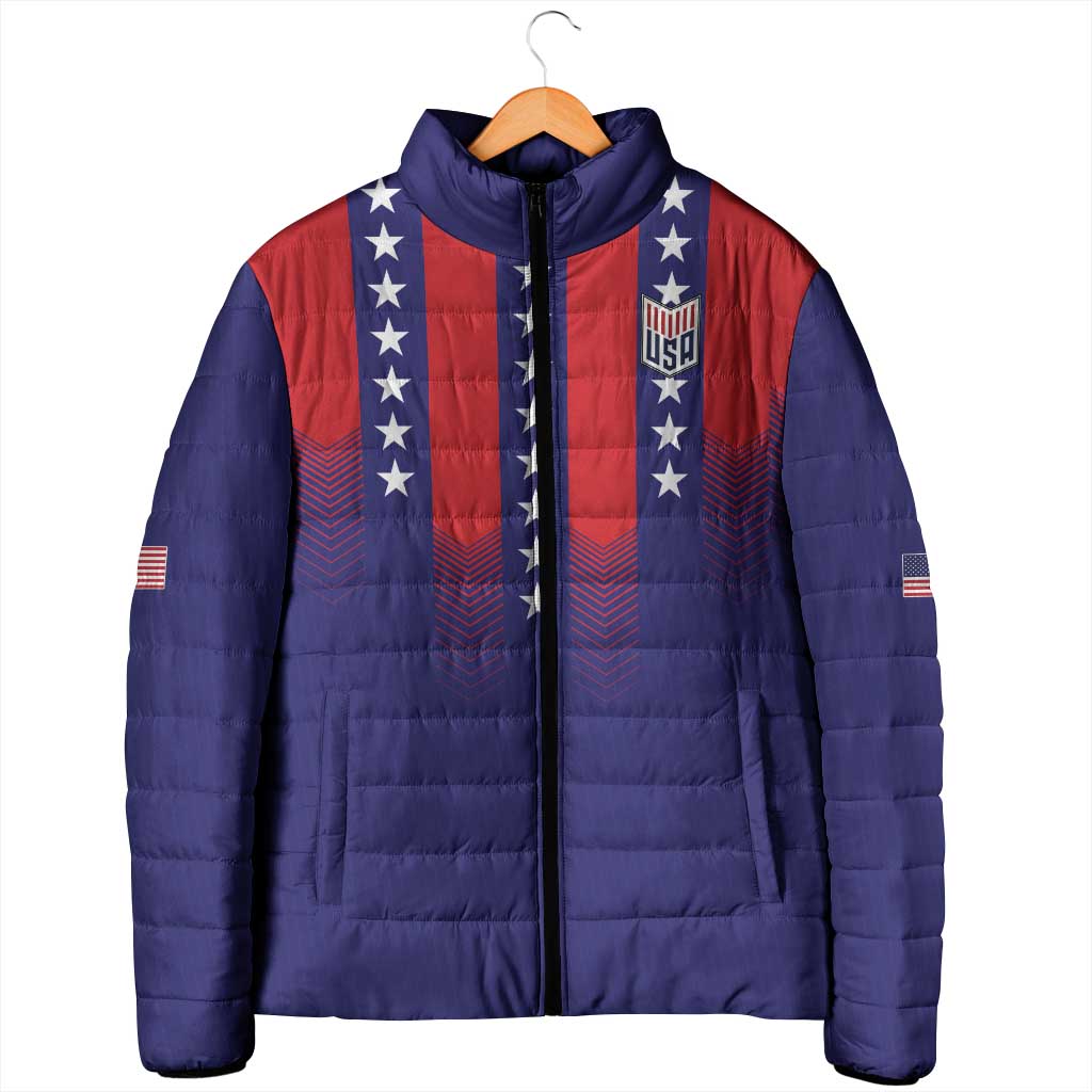 Custom World Soccer 2026 USA Padded Jacket Stars, Stripes and Glory - Wonder Print Shop