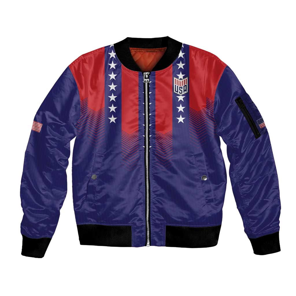 Custom World Soccer 2026 USA Sleeve Zip Bomber Jacket Stars, Stripes and Glory - Wonder Print Shop