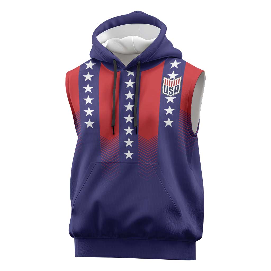 Custom World Soccer 2026 USA Sleeveless Hoodie Stars, Stripes and Glory - Wonder Print Shop