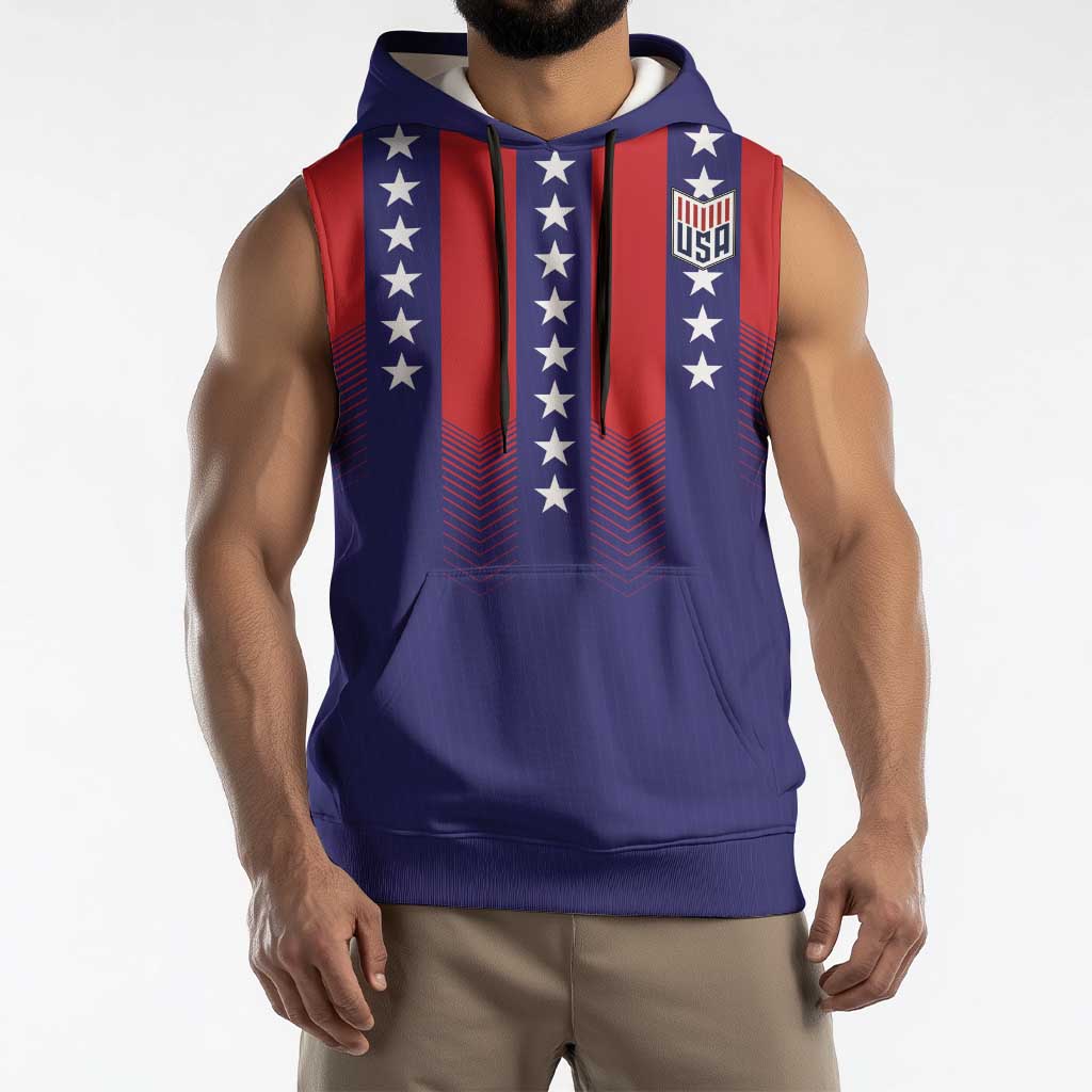 Custom World Soccer 2026 USA Sleeveless Hoodie Stars, Stripes and Glory - Wonder Print Shop