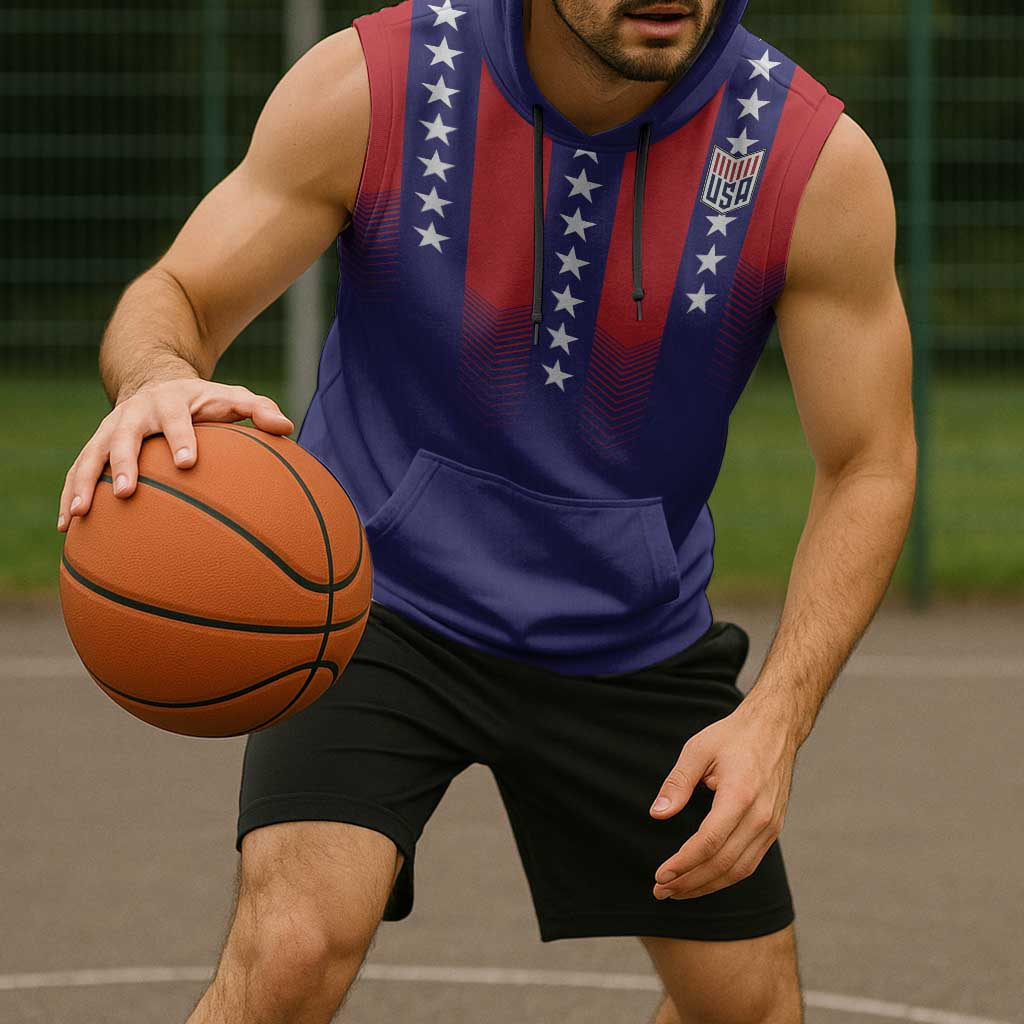 Custom World Soccer 2026 USA Sleeveless Hoodie Stars, Stripes and Glory - Wonder Print Shop
