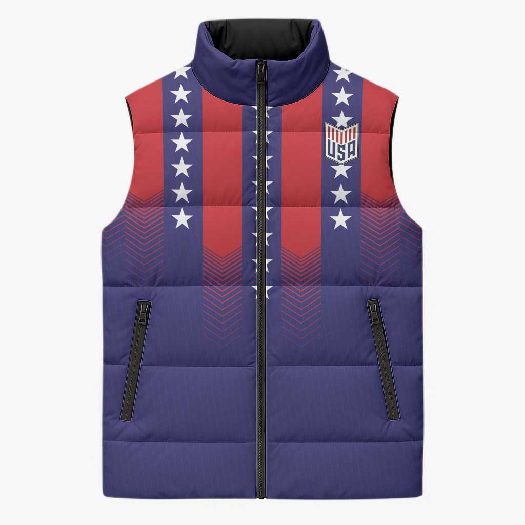 Custom World Soccer 2026 USA Sleeveless Puffer Jacket Stars, Stripes and Glory - Wonder Print Shop