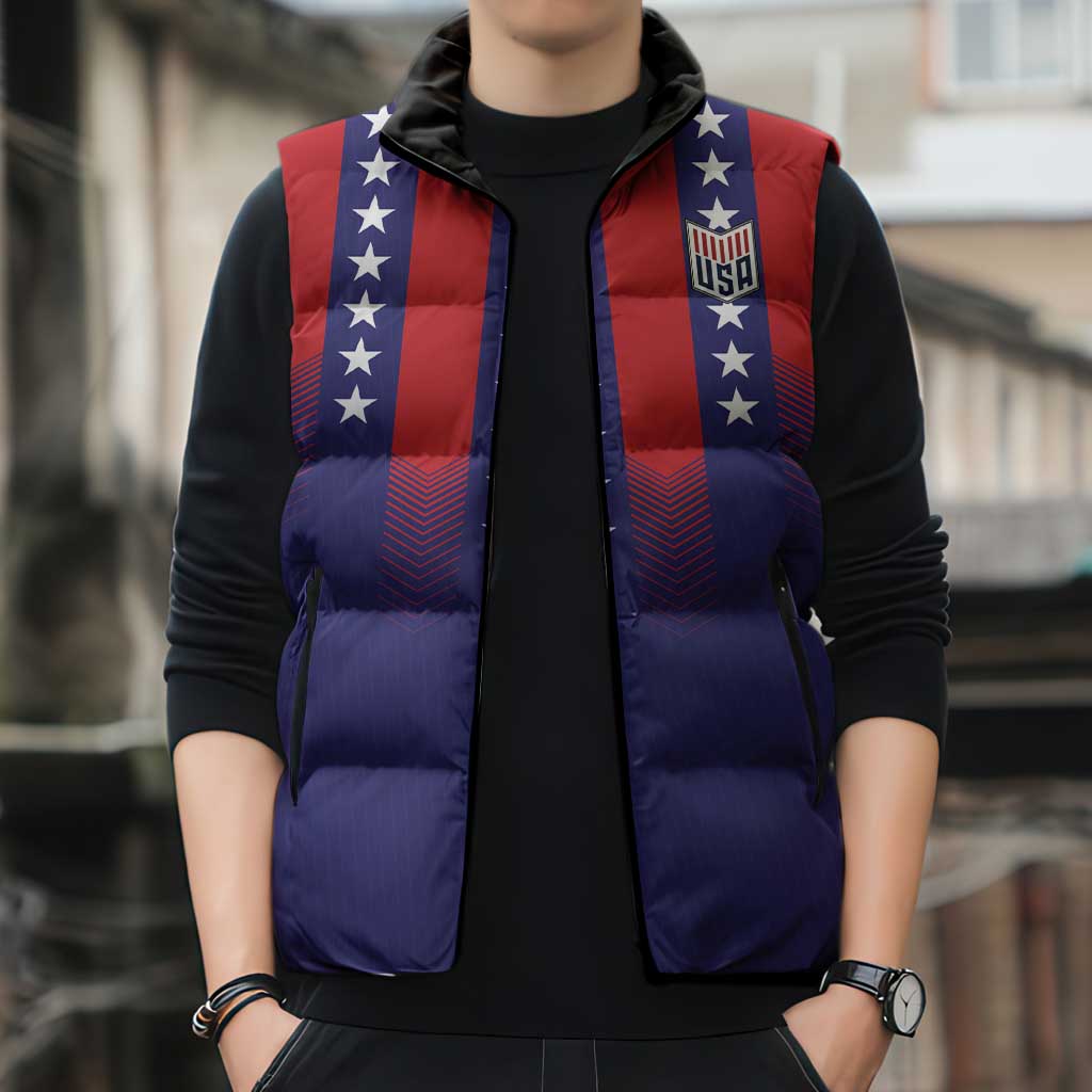 Custom World Soccer 2026 USA Sleeveless Puffer Jacket Stars, Stripes and Glory - Wonder Print Shop