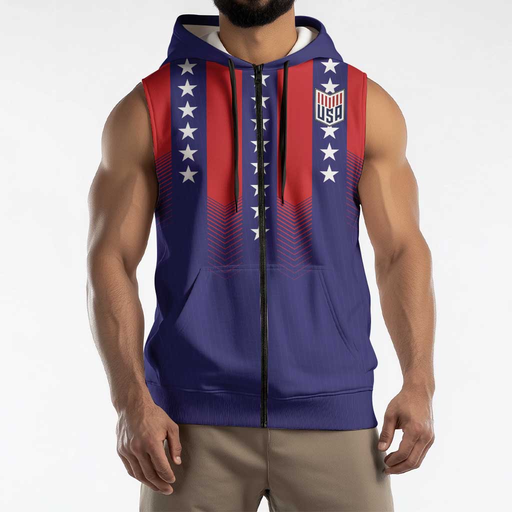 Custom World Soccer 2026 USA Sleeveless Zip Hoodie Stars, Stripes and Glory - Wonder Print Shop