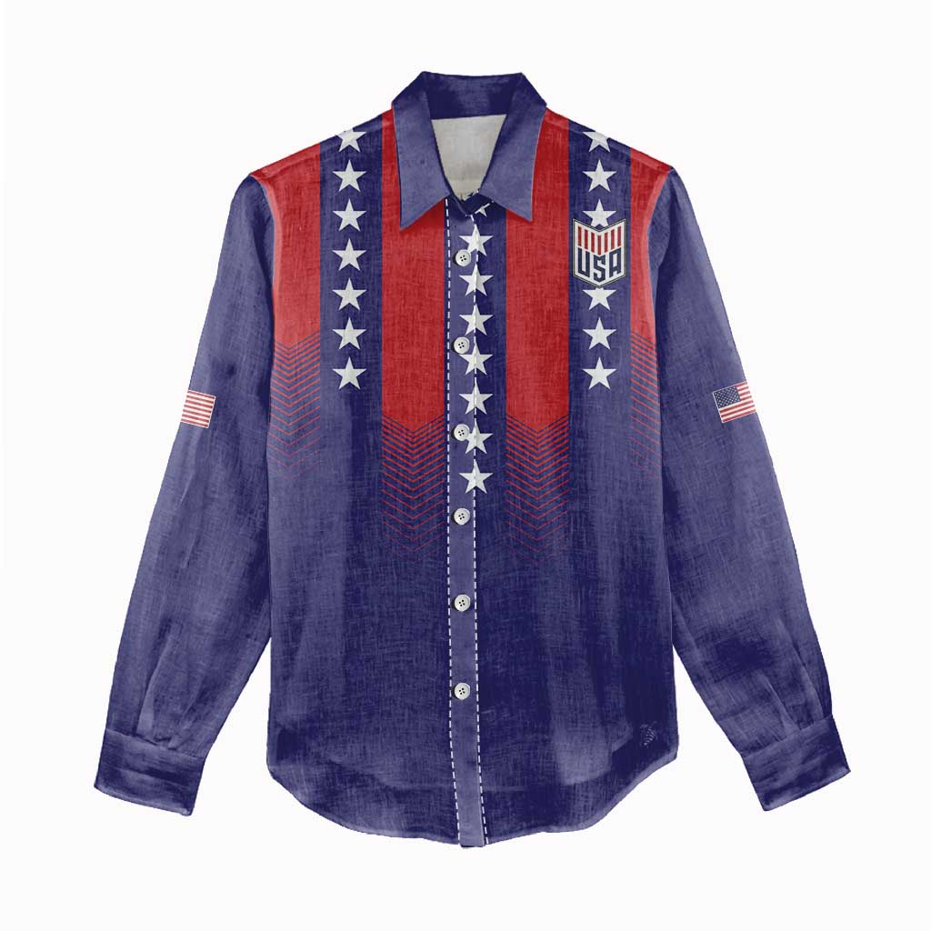 Custom World Soccer 2026 USA Women Casual Shirt Stars, Stripes and Glory - Wonder Print Shop