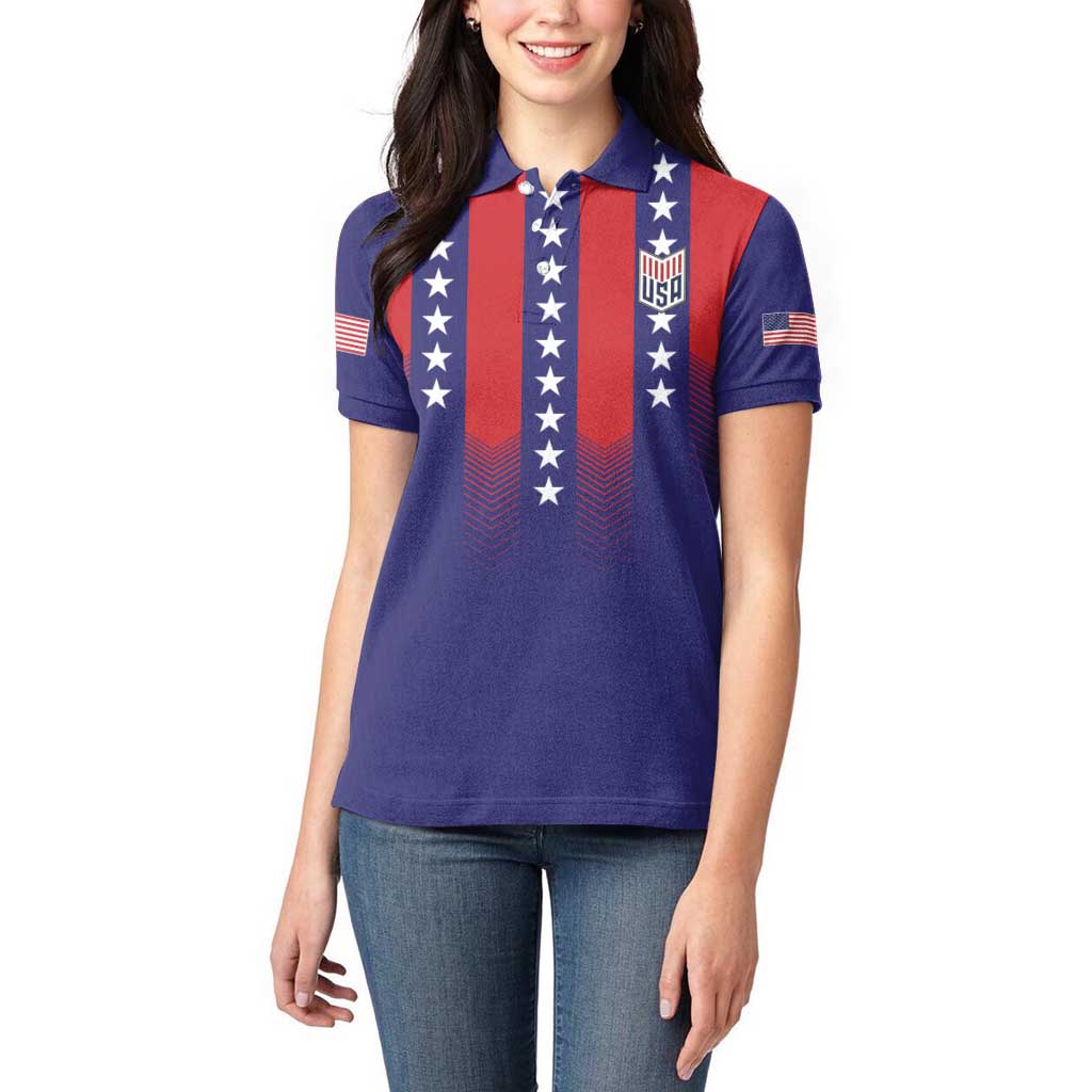 Custom World Soccer 2026 USA Women Polo Shirt Stars, Stripes and Glory - Wonder Print Shop