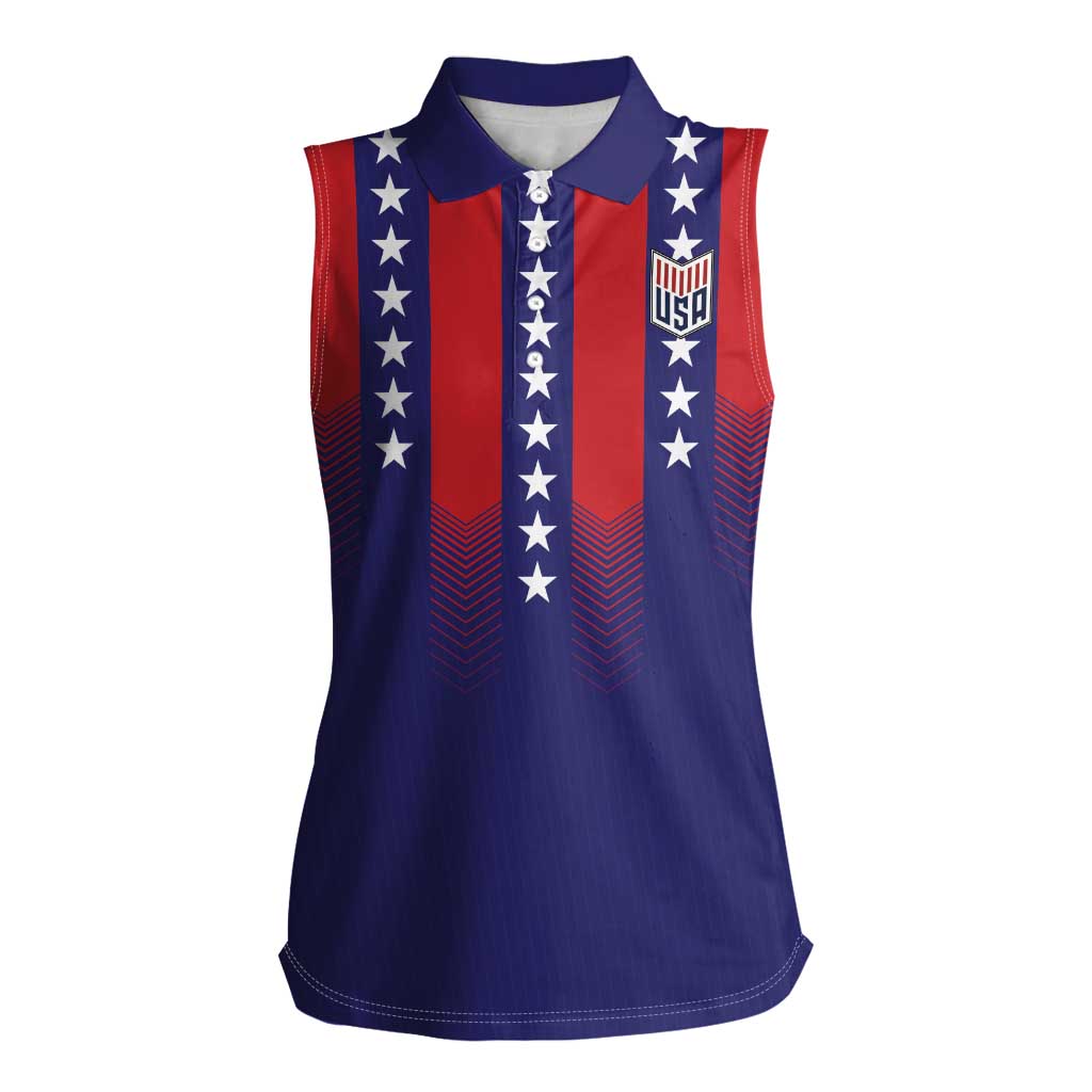 Custom World Soccer 2026 USA Women Sleeveless Polo Shirt Stars, Stripes and Glory - Wonder Print Shop