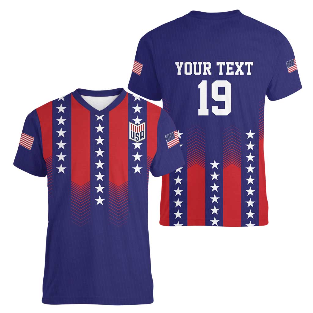Custom World Soccer 2026 USA Women V-Neck T-Shirt Stars, Stripes and Glory - Wonder Print Shop