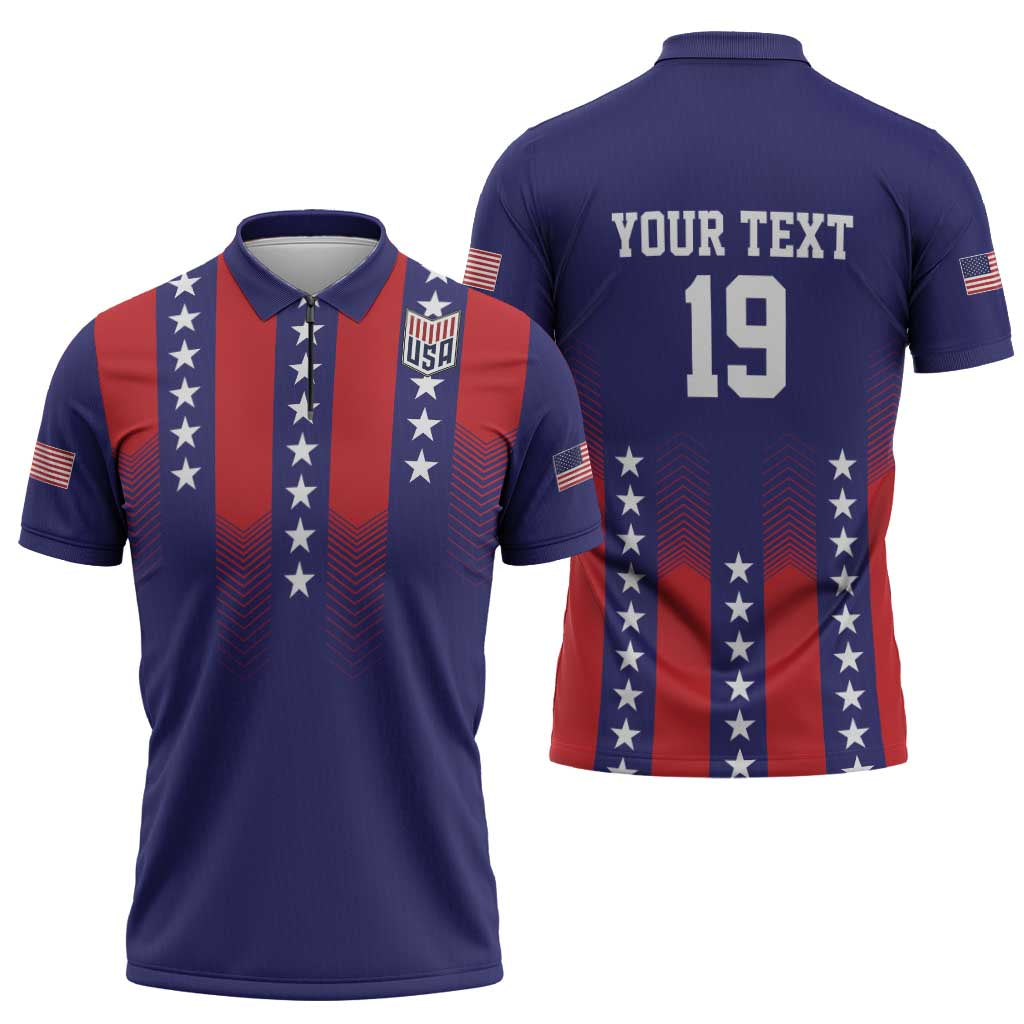 Custom World Soccer 2026 USA Zipper Polo Shirt Stars, Stripes and Glory - Wonder Print Shop