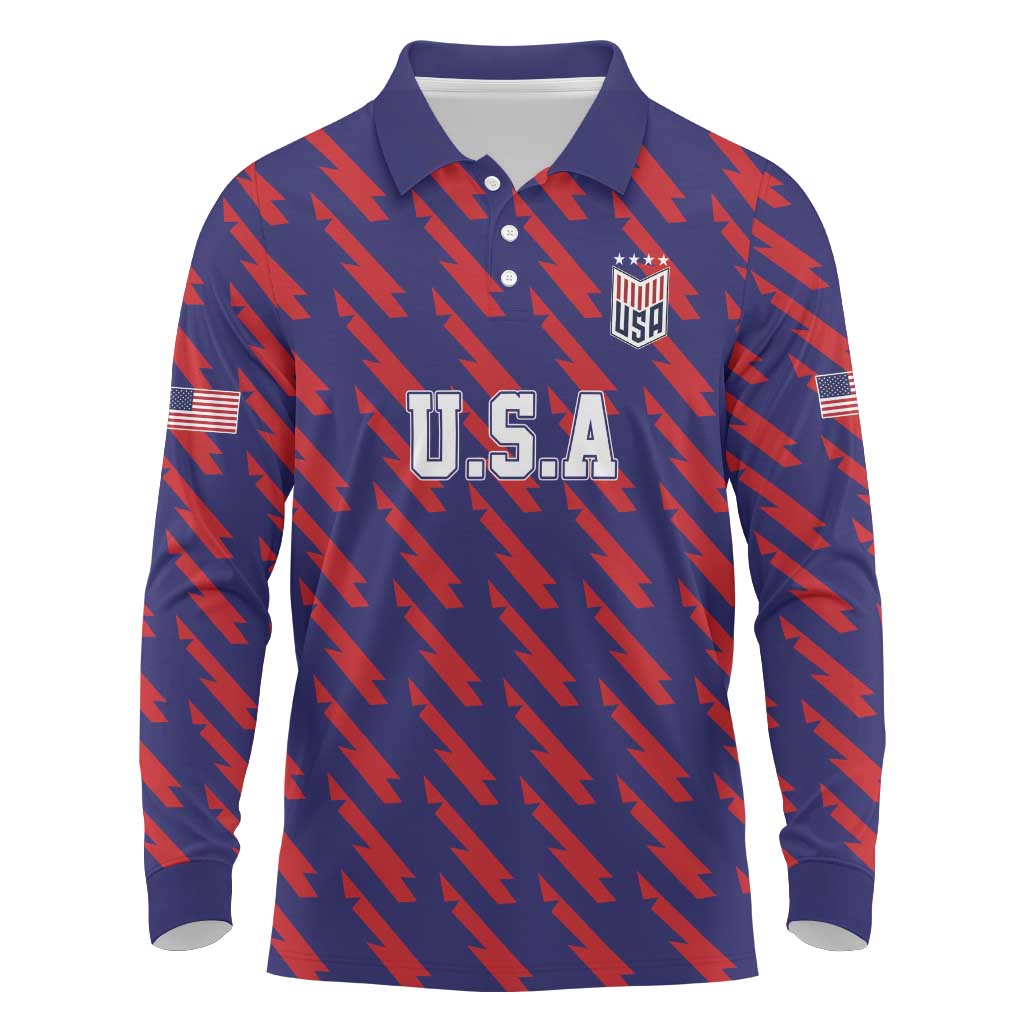 Custom World Soccer 2026 USA Long Sleeve Polo Shirt Road To Glory Bring It Home - Wonder Print Shop
