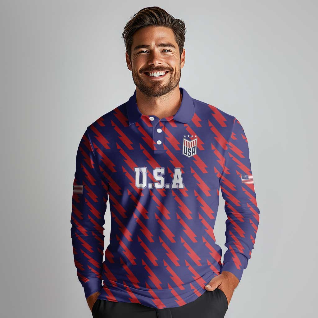 Custom World Soccer 2026 USA Long Sleeve Polo Shirt Road To Glory Bring It Home - Wonder Print Shop