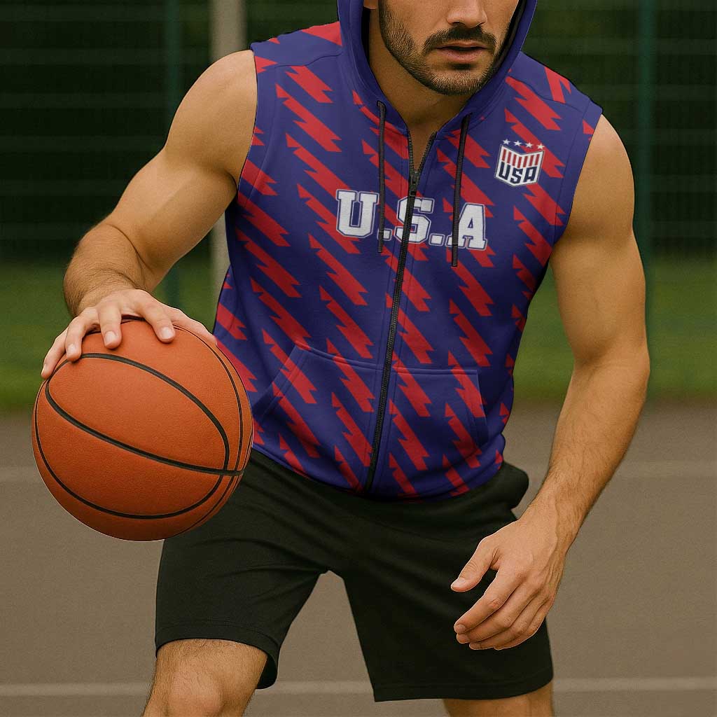 Custom World Soccer 2026 USA Sleeveless Zip Hoodie Road To Glory Bring It Home - Wonder Print Shop