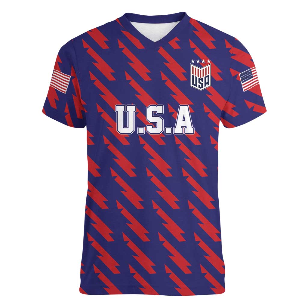 Custom World Soccer 2026 USA Women V-Neck T-Shirt Road To Glory Bring It Home - Wonder Print Shop