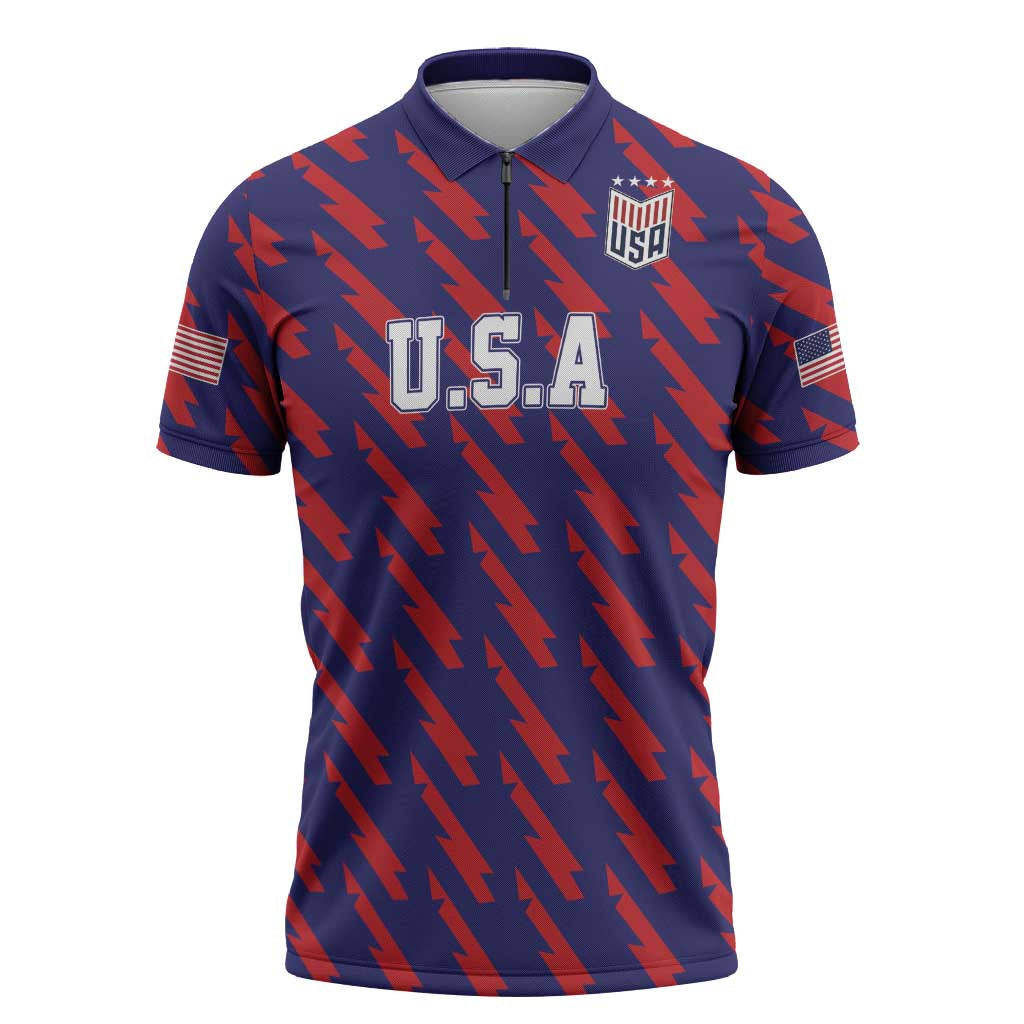 Custom World Soccer 2026 USA Zipper Polo Shirt Road To Glory Bring It Home - Wonder Print Shop