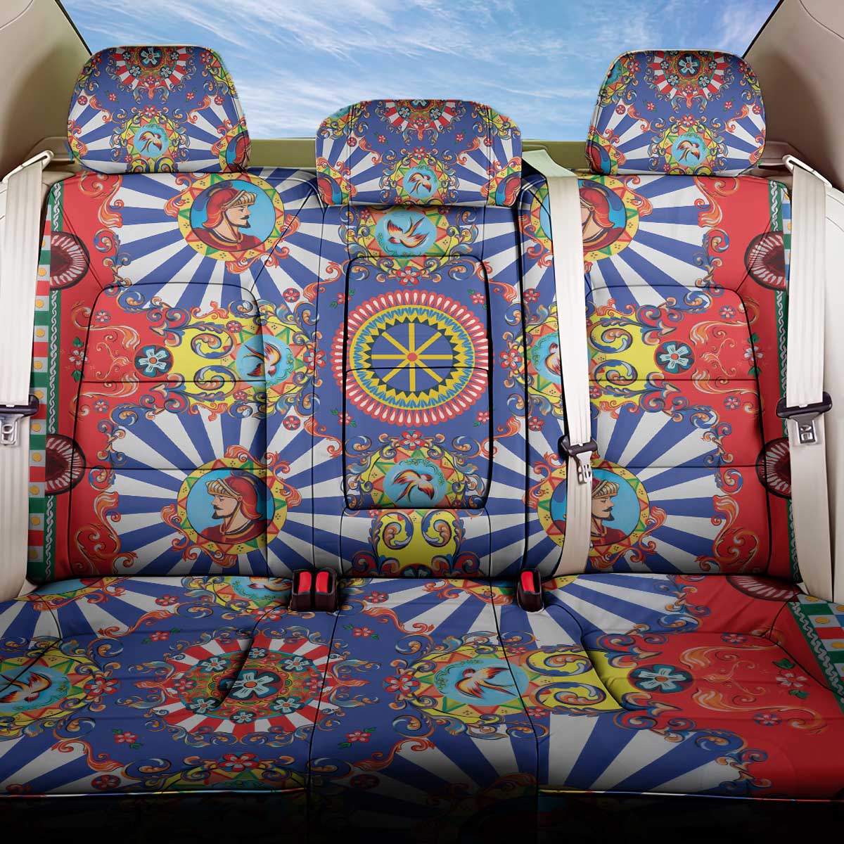 Sicily Italy Carretto Siciliano Back Car Seat Cover Sicilian Cart Floral Patterns
