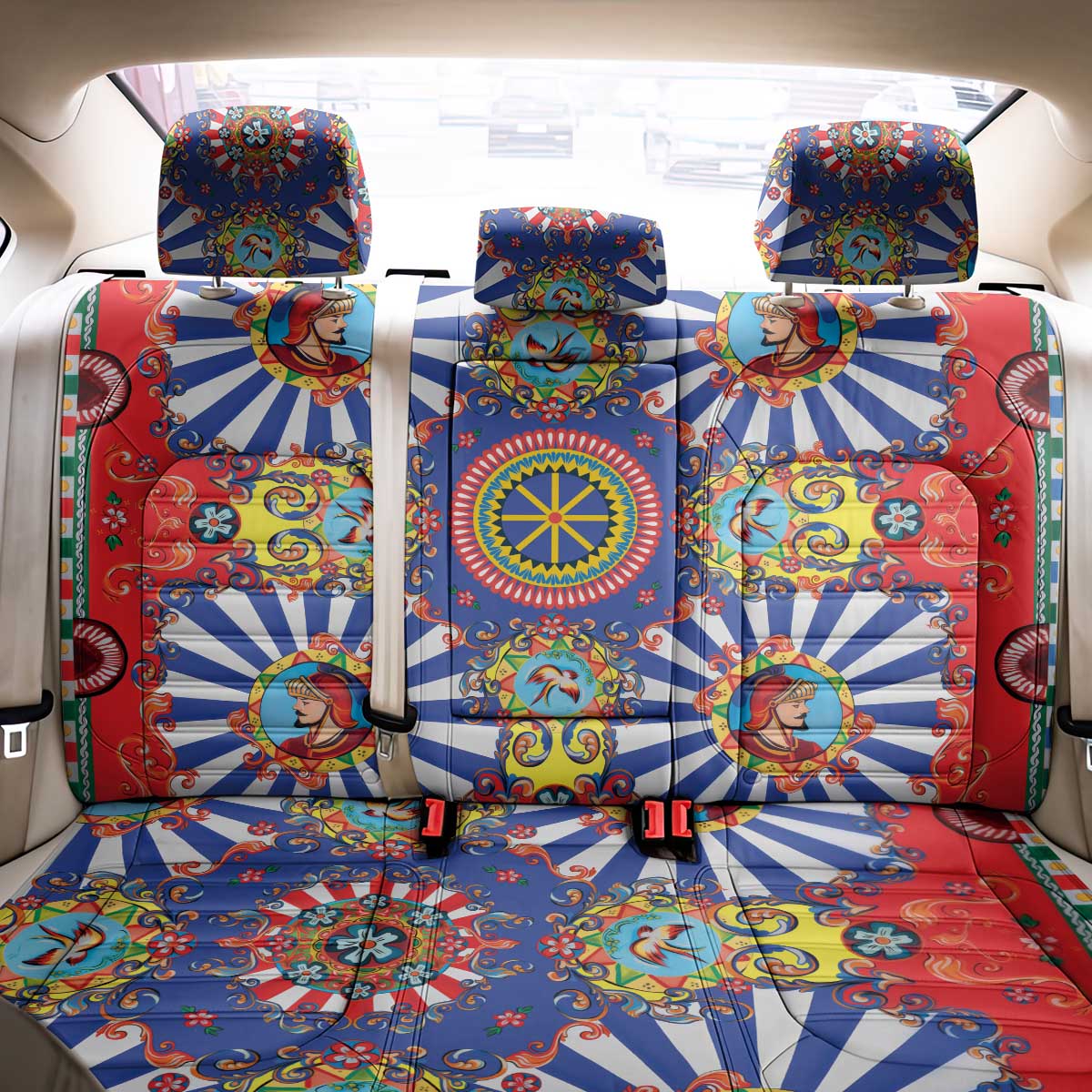 Sicily Italy Carretto Siciliano Back Car Seat Cover Sicilian Cart Floral Patterns