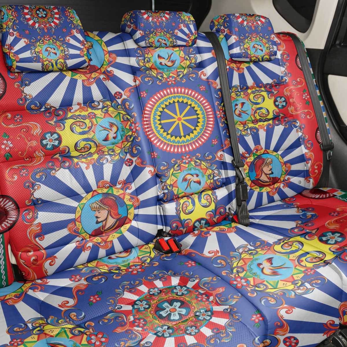 Sicily Italy Carretto Siciliano Back Car Seat Cover Sicilian Cart Floral Patterns
