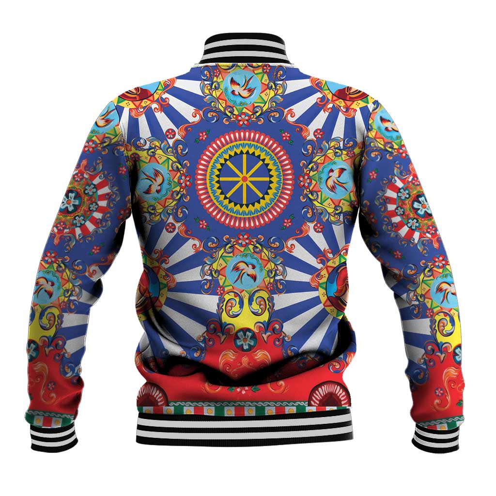 Sicily Italy Carretto Siciliano Baseball Jacket Sicilian Cart Floral Patterns