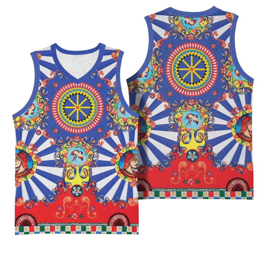 Sicily Italy Carretto Siciliano Basketball Jersey Sicilian Cart Floral Patterns