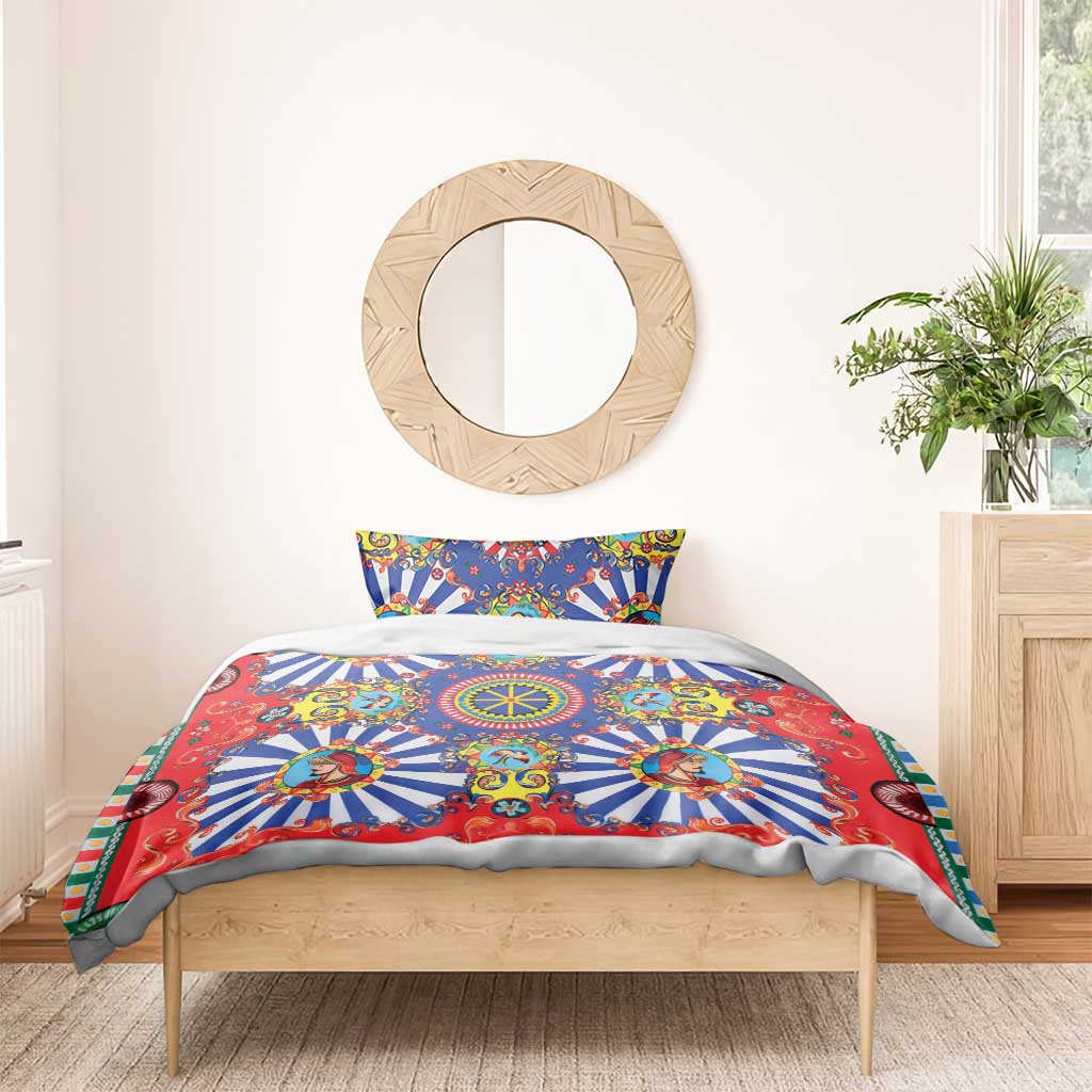 Sicily Italy Carretto Siciliano Bedding Set Sicilian Cart Floral Patterns