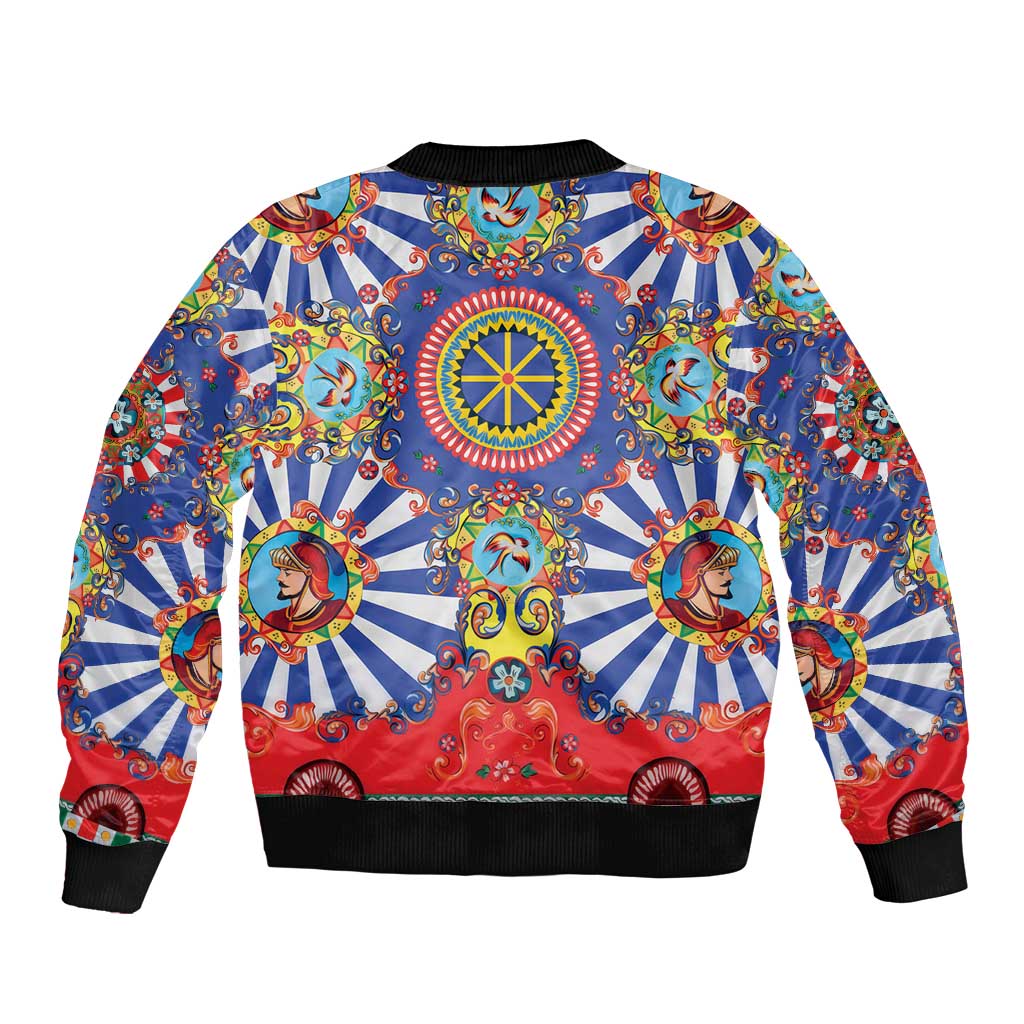 Sicily Italy Carretto Siciliano Bomber Jacket Sicilian Cart Floral Patterns