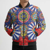 Sicily Italy Carretto Siciliano Bomber Puffer Jacket Sicilian Cart Floral Patterns
