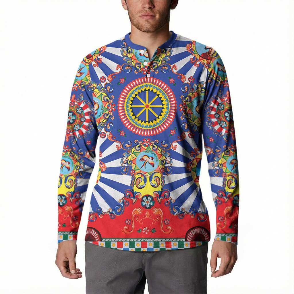 Sicily Italy Carretto Siciliano Button Sweatshirt Sicilian Cart Floral Patterns