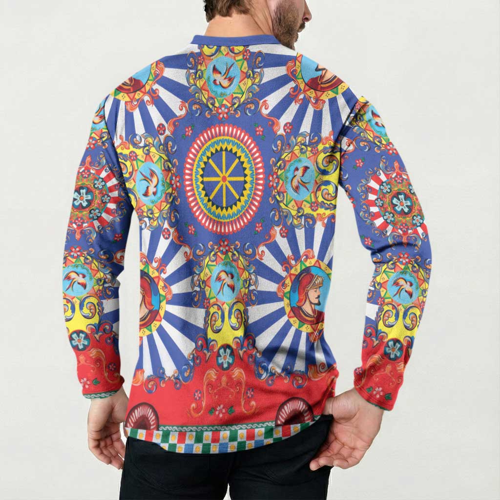 Sicily Italy Carretto Siciliano Button Sweatshirt Sicilian Cart Floral Patterns