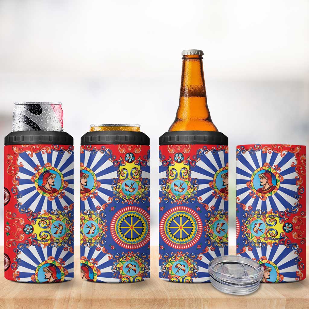 Sicily Italy Carretto Siciliano 4 in 1 Can Cooler Tumbler Sicilian Cart Floral Patterns