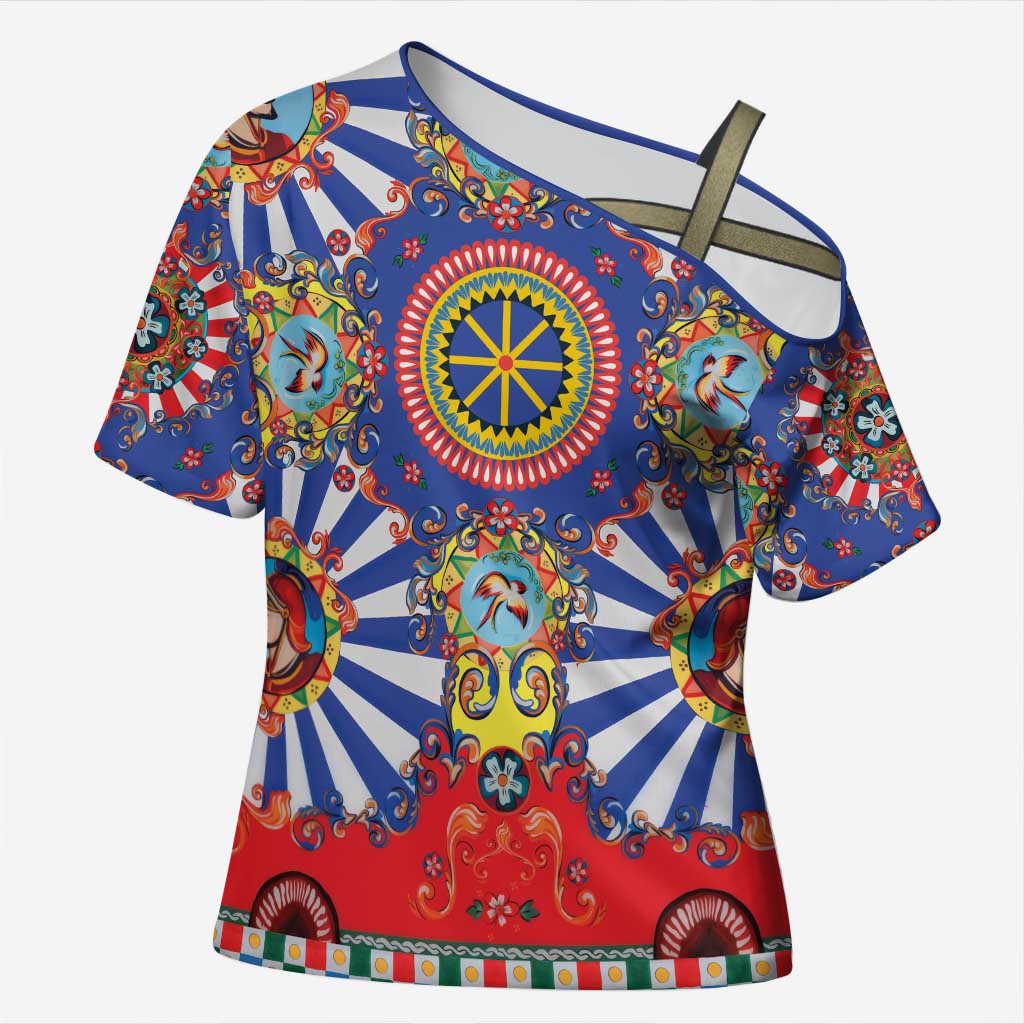 Sicily Italy Carretto Siciliano Cross Shoulder Shirt Sicilian Cart Floral Patterns