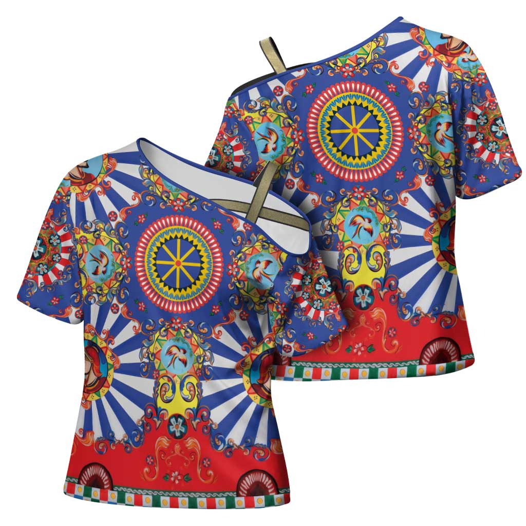 Sicily Italy Carretto Siciliano Cross Shoulder Shirt Sicilian Cart Floral Patterns