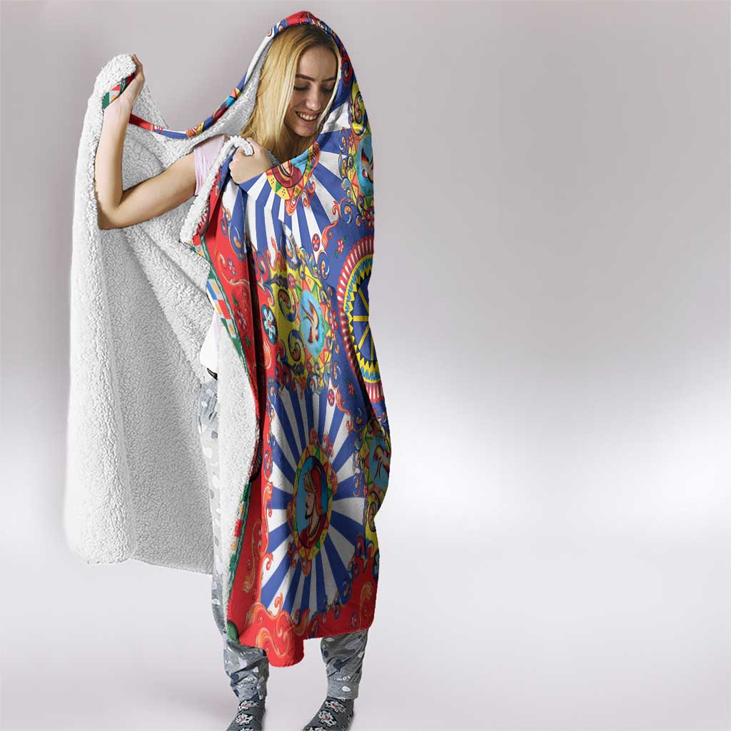 Sicily Italy Carretto Siciliano Hooded Blanket Sicilian Cart Floral Patterns
