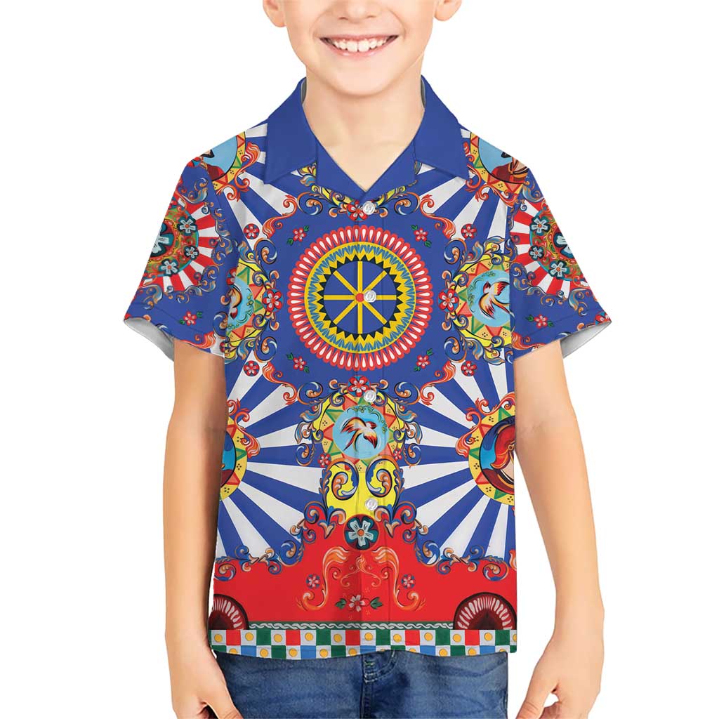 Sicily Italy Carretto Siciliano Kid Hawaiian Shirt Sicilian Cart Floral Patterns