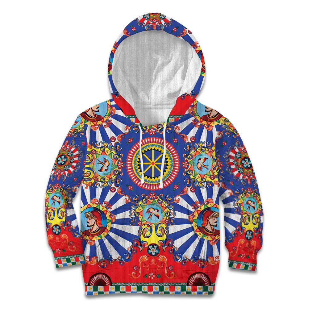 Sicily Italy Carretto Siciliano Kid Hoodie Sicilian Cart Floral Patterns