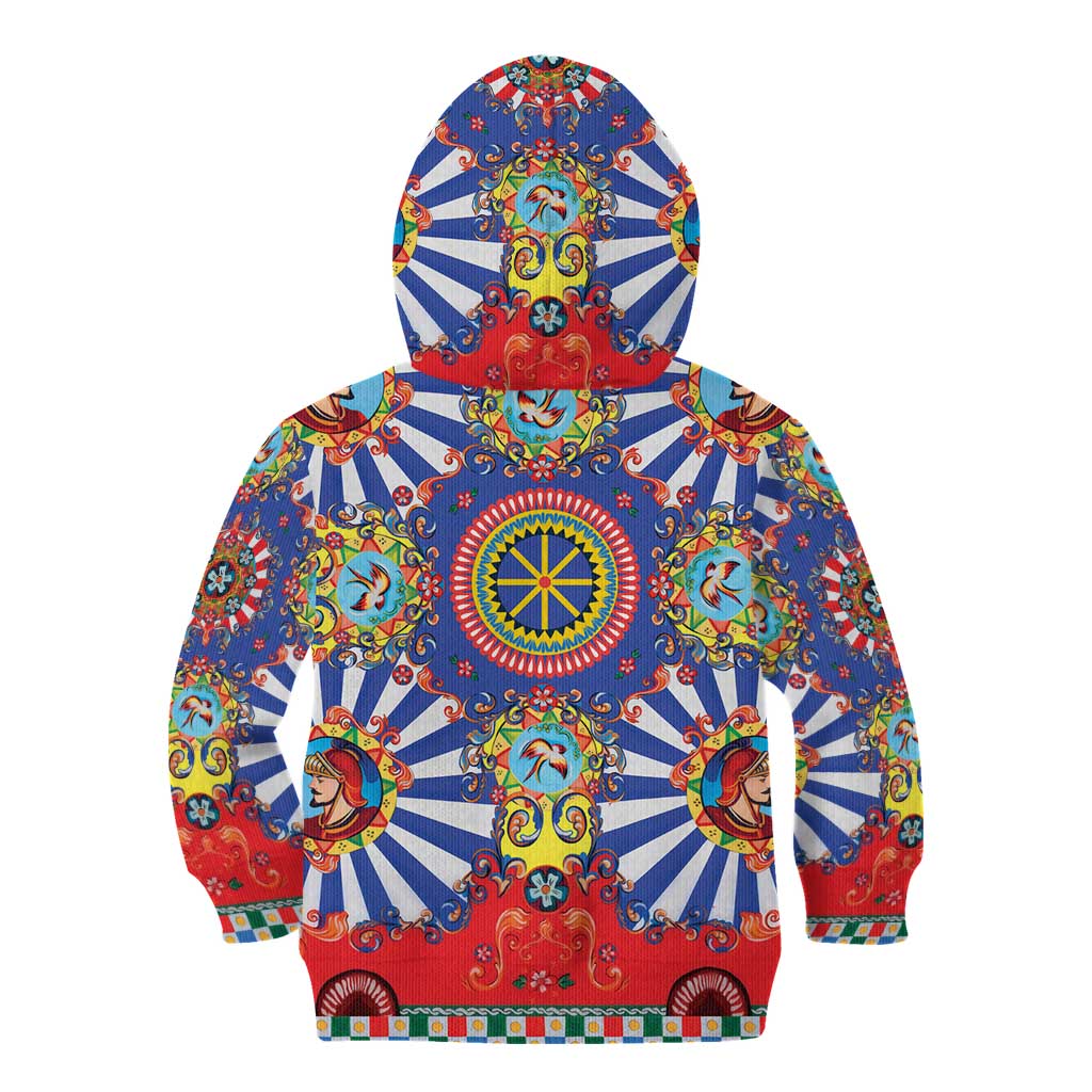 Sicily Italy Carretto Siciliano Kid Hoodie Sicilian Cart Floral Patterns