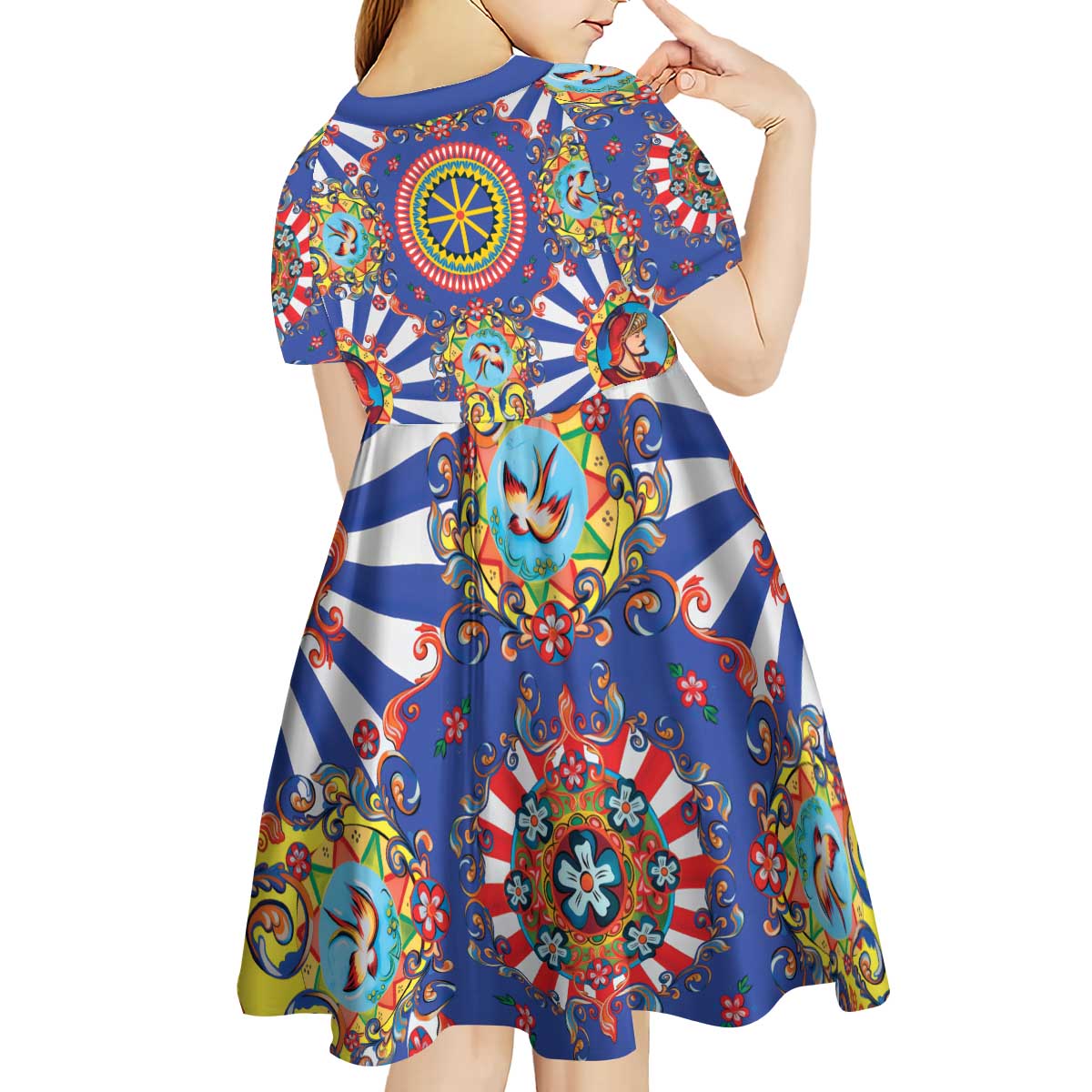 Sicily Italy Carretto Siciliano Kid Short Sleeve Dress Sicilian Cart Floral Patterns