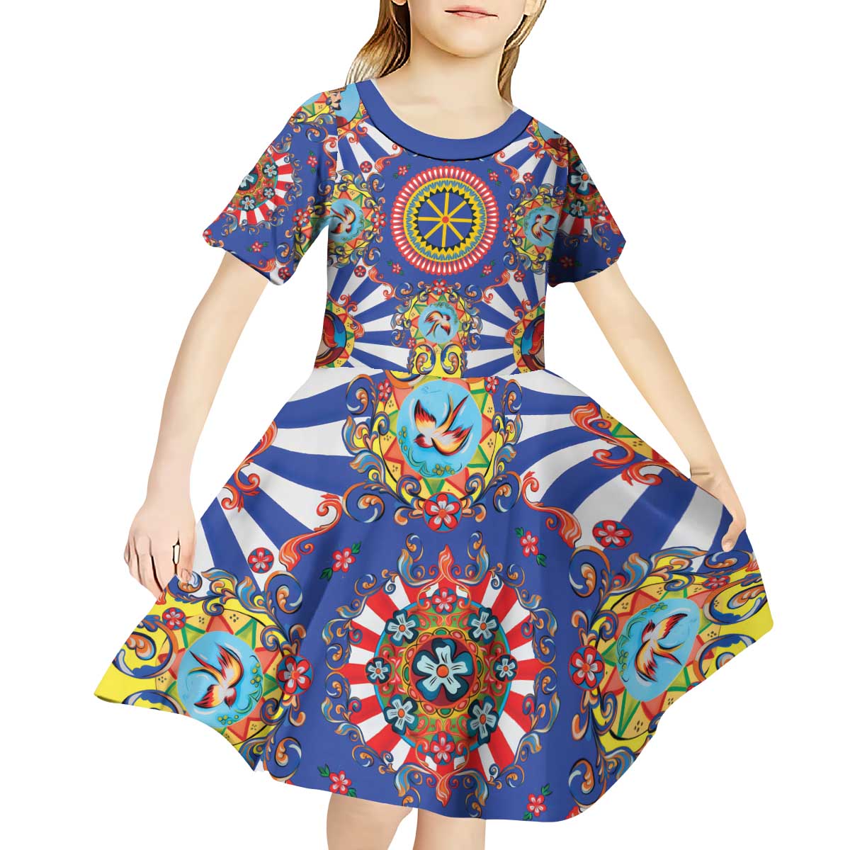 Sicily Italy Carretto Siciliano Kid Short Sleeve Dress Sicilian Cart Floral Patterns