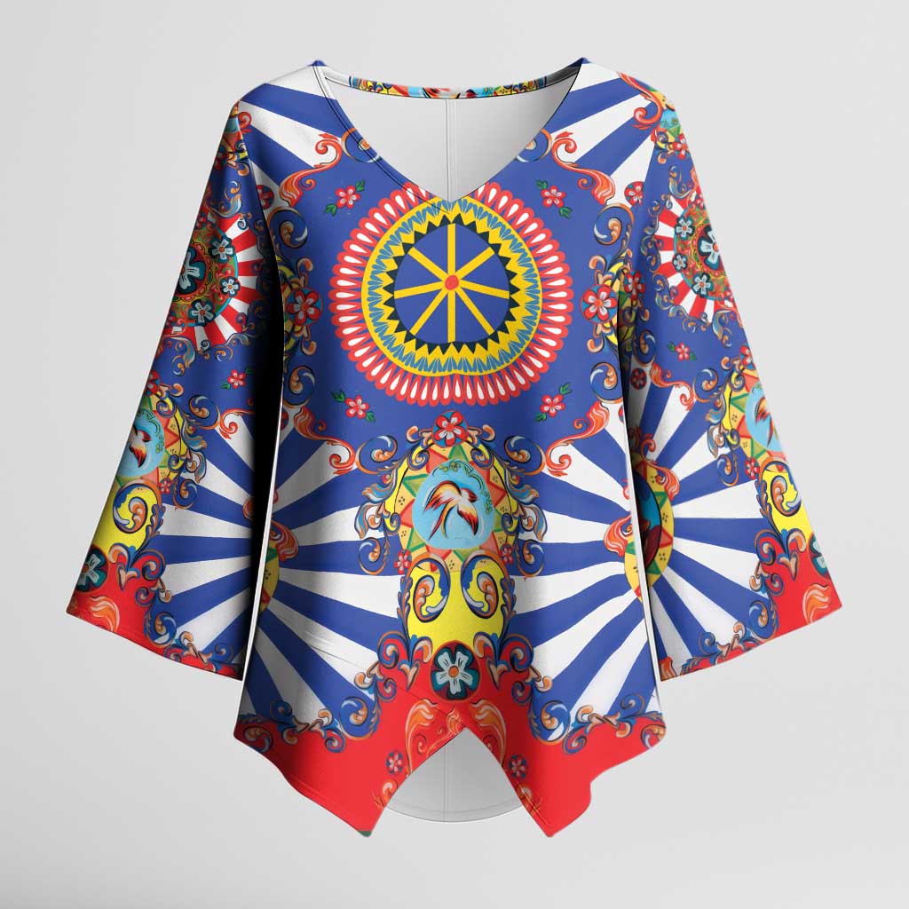 Sicily Italy Carretto Siciliano Kimono Sleeve Blouse Sicilian Cart Floral Patterns