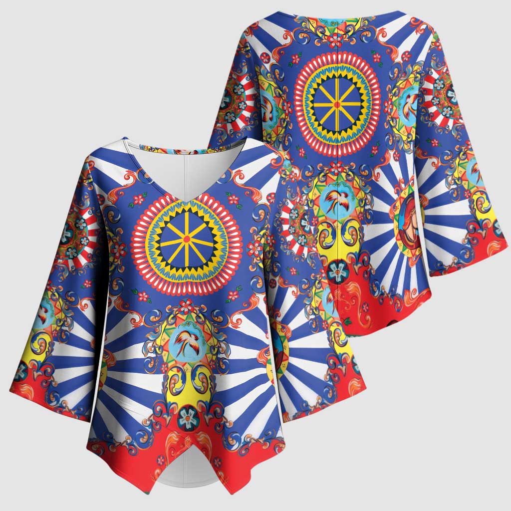 Sicily Italy Carretto Siciliano Kimono Sleeve Blouse Sicilian Cart Floral Patterns