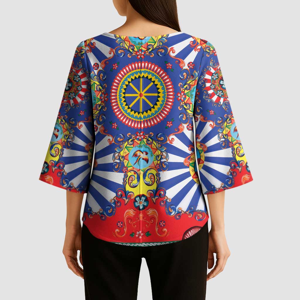 Sicily Italy Carretto Siciliano Kimono Sleeve Blouse Sicilian Cart Floral Patterns