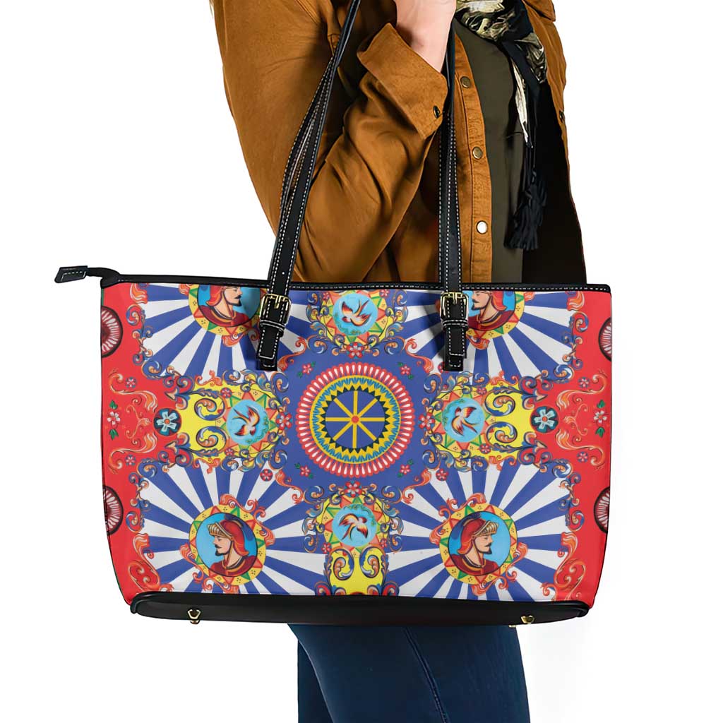 Sicily Italy Carretto Siciliano Leather Tote Bag Sicilian Cart Floral Patterns