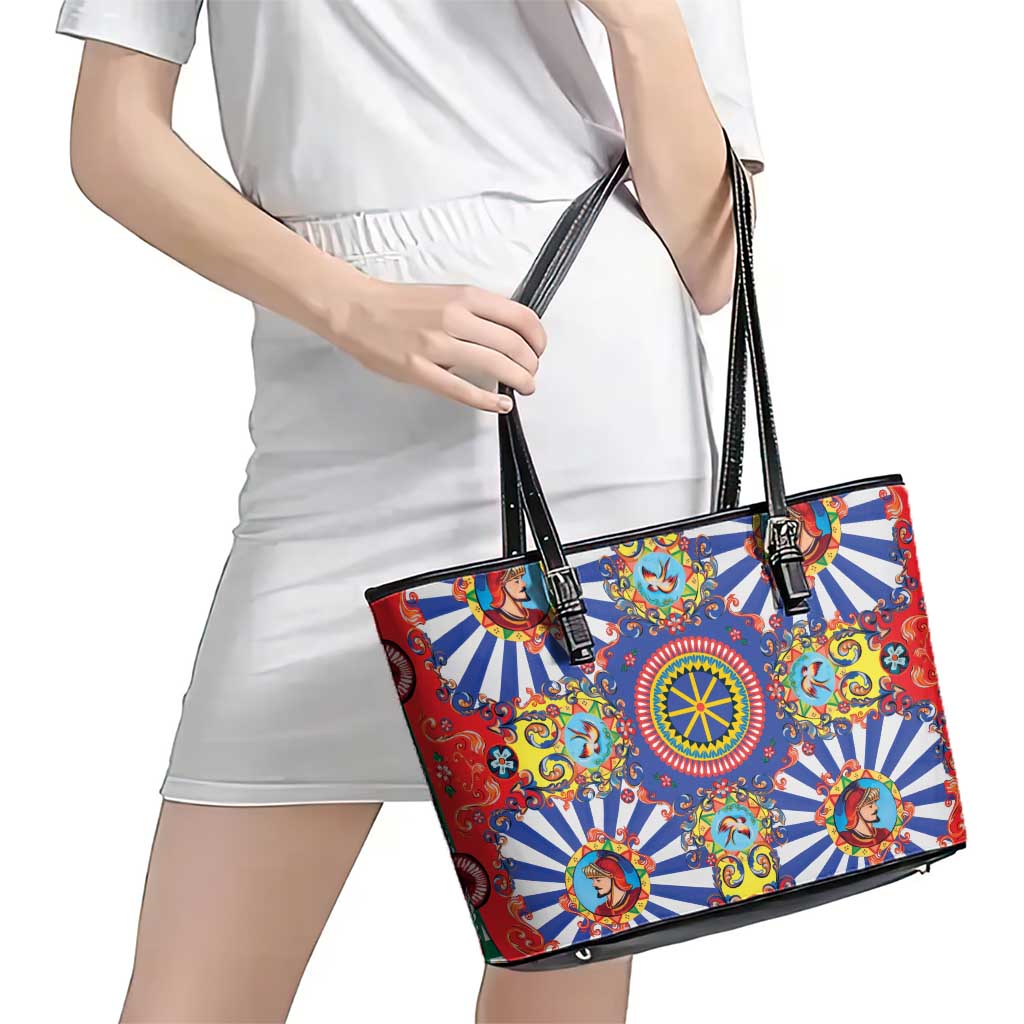 Sicily Italy Carretto Siciliano Leather Tote Bag Sicilian Cart Floral Patterns