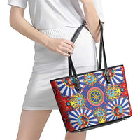 Sicily Italy Carretto Siciliano Leather Tote Bag Sicilian Cart Floral Patterns