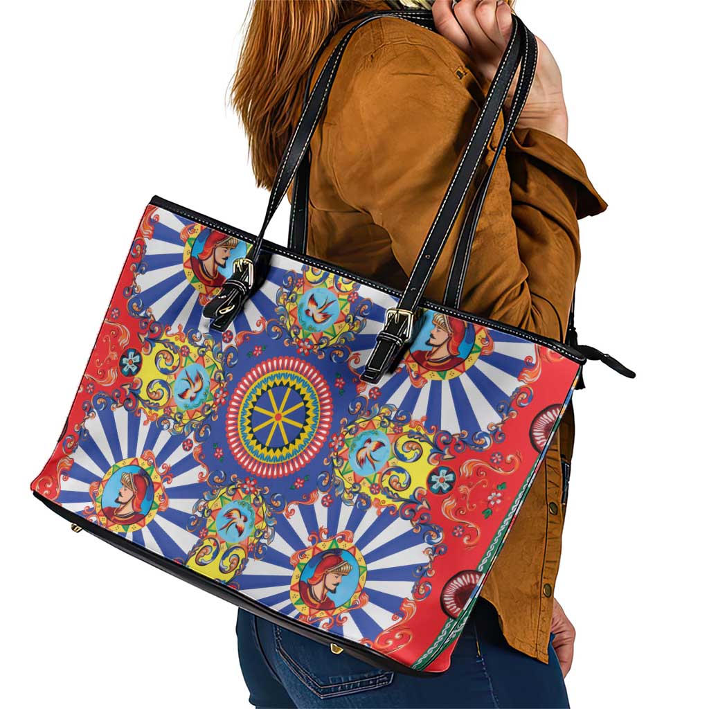Sicily Italy Carretto Siciliano Leather Tote Bag Sicilian Cart Floral Patterns