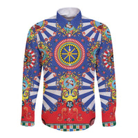 Sicily Italy Carretto Siciliano Long Sleeve Button Shirt Sicilian Cart Floral Patterns